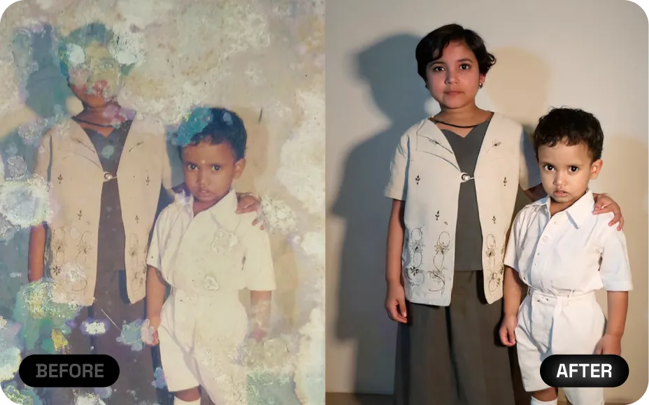Before and after AI photo restoration example 2